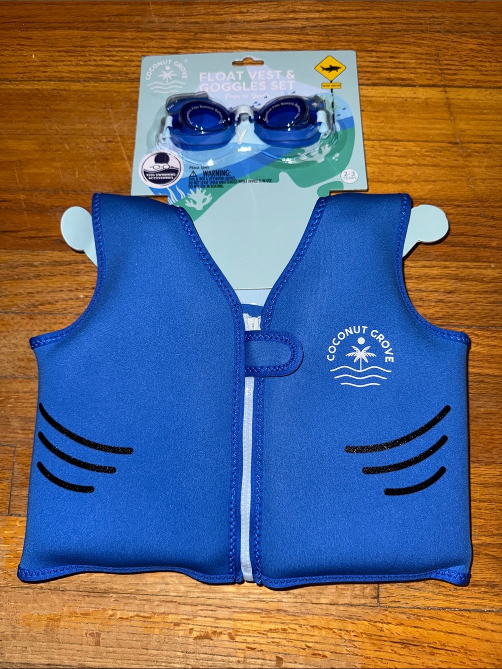 Toddler Coconut 🥥 🌴 Grove Blue “Shark” Floatation Vest with Goggles NWT  #2
